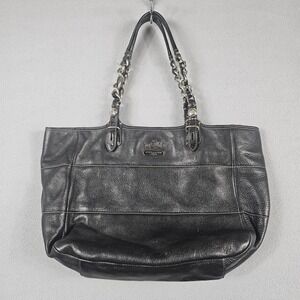 Coach‎ Edie Shoulder Bag Womens Large Black Leather Chain Tote Purse 1968-14111